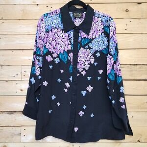 Bob Mackie Wearable Art Top Large Hydrangea Floral Beaded 100% Silk Spring